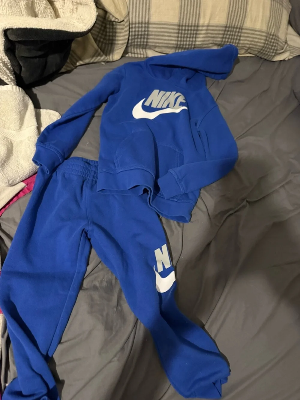 Nike Kids Blue & Black Fleece Joggers Set with White Logos - Picture 2 of 3